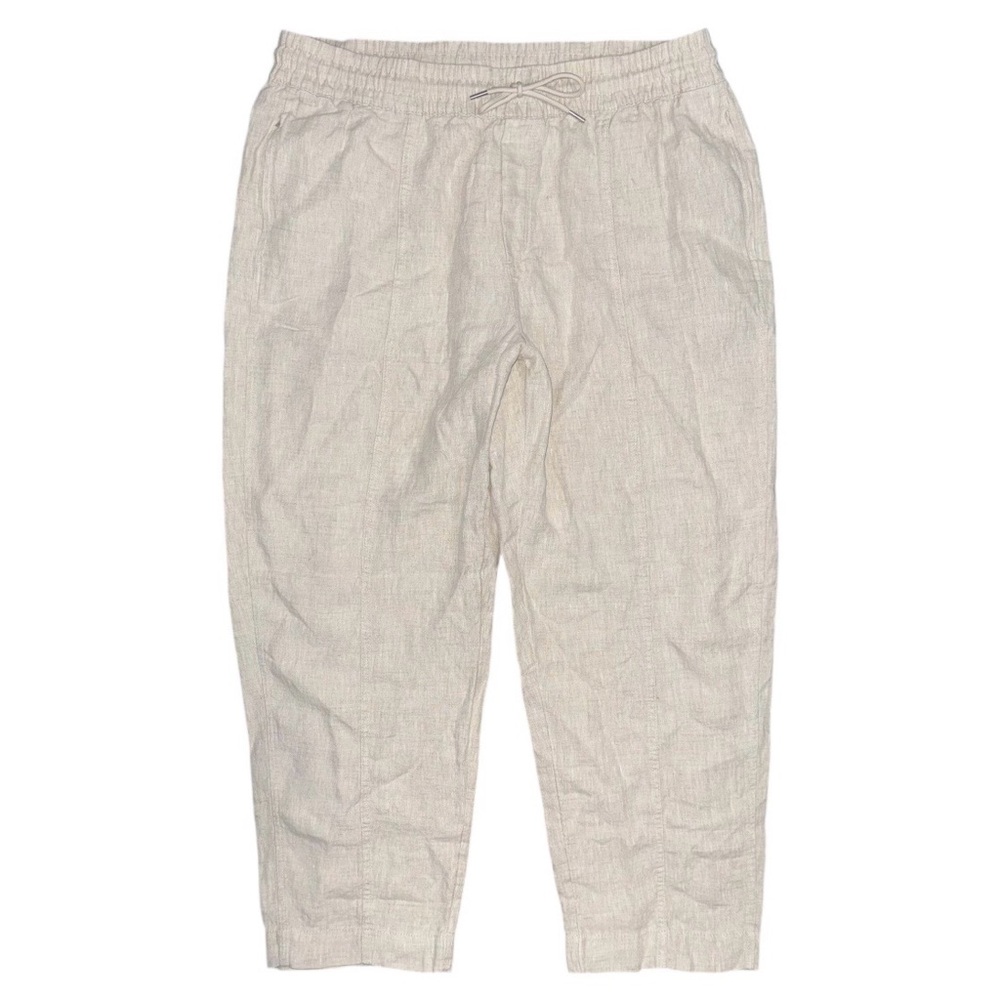 Athleta Retreat High Rise 100% Linen Ankle Pants Undyed Size XL Pull On Neutral